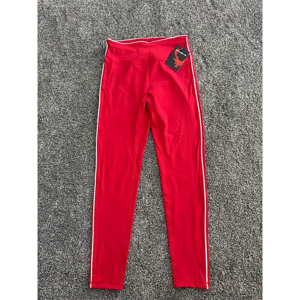 Bucked Up Leggings Womens Size L Red High Rise Athletic White Side Stripe